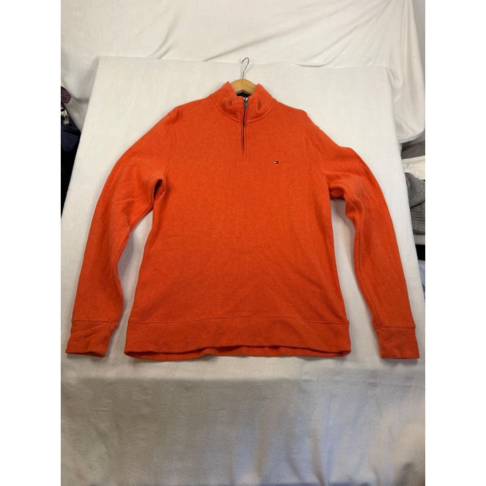 Tommy Hilfiger Mens Orange 100% Cotton Quarter Zip Pullover Sweater Size M